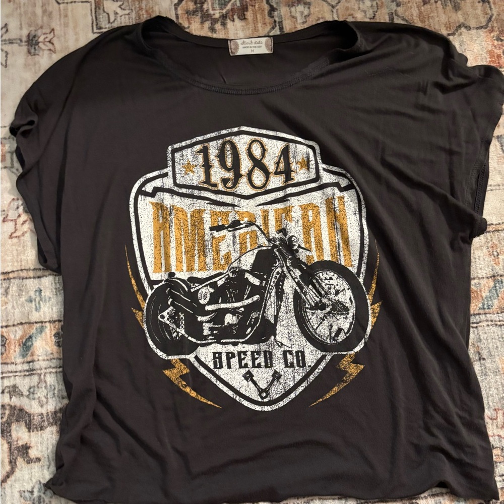 Altar'd State Black Graphic Tee with Gold and White Design